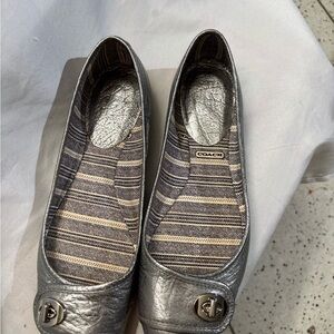Coach Women's Metallic Silver Loafers